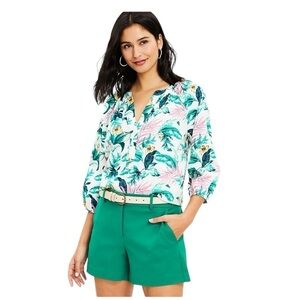 LOFT Floral Blouse with Green and Pink Accents